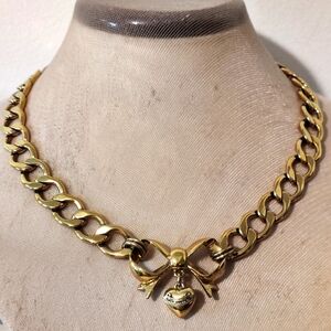 Signed Juicy Couture Cuban Link Gold Chain Necklace with Heart Charm